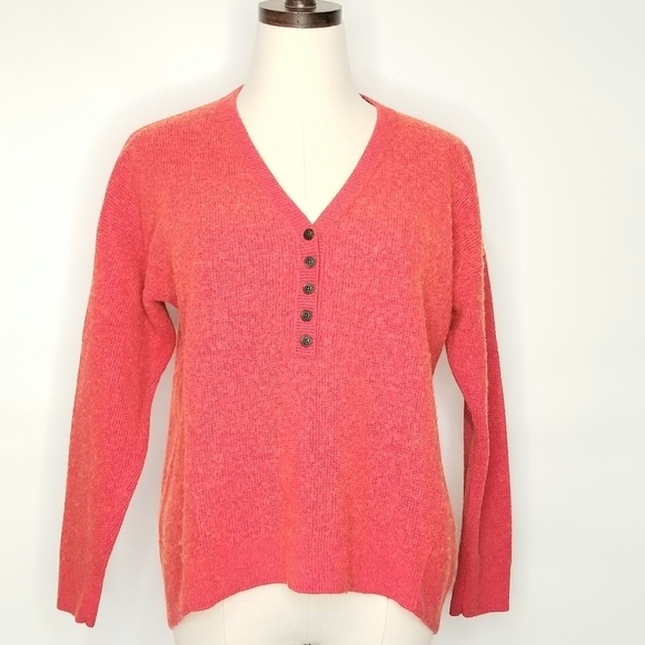 Madewell Women's Red Orange Wool Alpaca Blend Longsleeve V-neck Hi-Lo Sweater, S - Picture 1 of 10